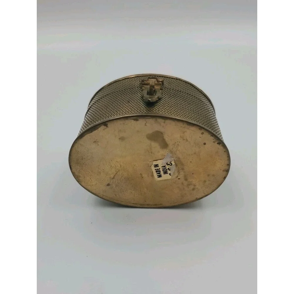 Vintage‎ Indian Handcrafted Brass Jali Cut Box Trinket Storage Stash Decorative